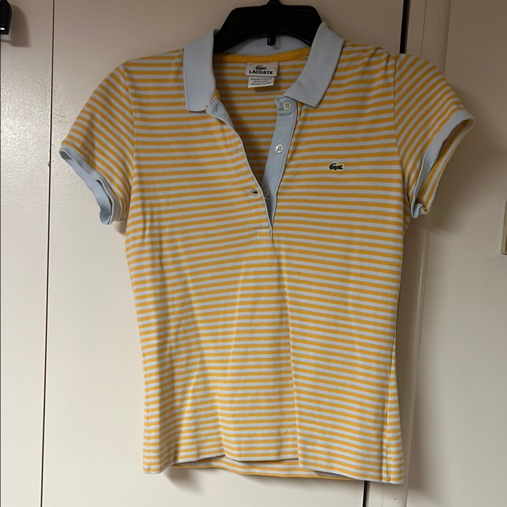 Lacoste Women’s Yellow Cream Polo Fitted Short Sleeve Shirt